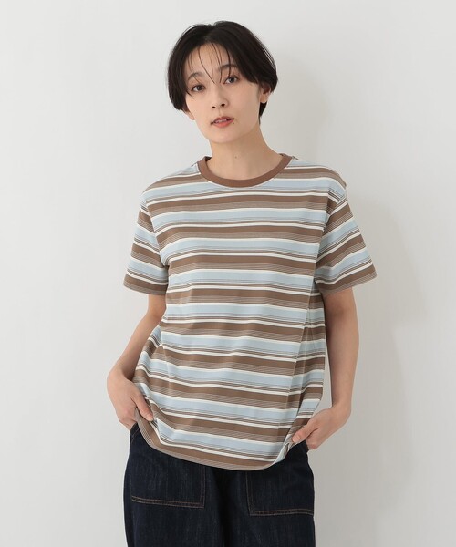 Afternoon Tea(アフタヌーンティー)の「マルチボーダープルオーバー(Tシャツ/カットソー・レディース・ベージュ/アイボリー/ライトブルー・MEDIUM)」の1枚目の写真