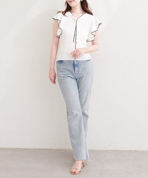natural couture(ナチュラルクチュール)の「ラッフルボウタイニット(ニット/セーター・レディース・ラベンダー/ブラック/サックスブルー/オフホワイト・FREE)」の8枚目の写真