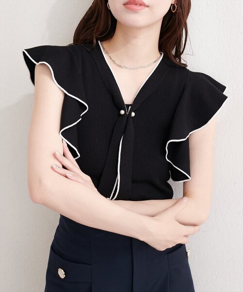 natural couture(ナチュラルクチュール)の「ラッフルボウタイニット(ニット/セーター・レディース・ラベンダー/ブラック/サックスブルー/オフホワイト・FREE)」の10枚目の写真