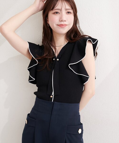 natural couture(ナチュラルクチュール)の「ラッフルボウタイニット(ニット/セーター・レディース・ラベンダー/ブラック/サックスブルー/オフホワイト・FREE)」の11枚目の写真