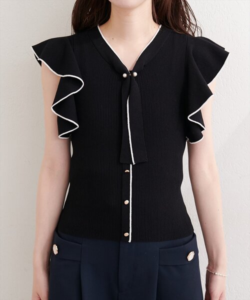 natural couture(ナチュラルクチュール)の「ラッフルボウタイニット(ニット/セーター・レディース・ラベンダー/ブラック/サックスブルー/オフホワイト・FREE)」の14枚目の写真