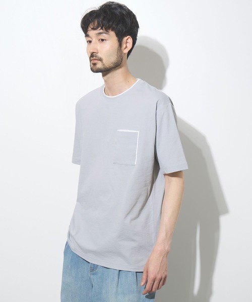 NAVY(ネイビー)の「【SARARI /サラリ】冷感 速乾 フェイクレイヤード ポケット 半袖Tシャツ(Tシャツ/カットソー・メンズ・オフホワイト/ネイビー/ライトグレー/ブラック・S/M/L/XL)」の1枚目の写真