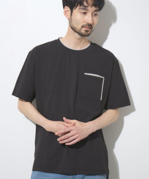 NAVY(ネイビー)の「【SARARI /サラリ】冷感 速乾 フェイクレイヤード ポケット 半袖Tシャツ(Tシャツ/カットソー・メンズ・オフホワイト/ネイビー/ライトグレー/ブラック・S/M/L/XL)」の3枚目の写真