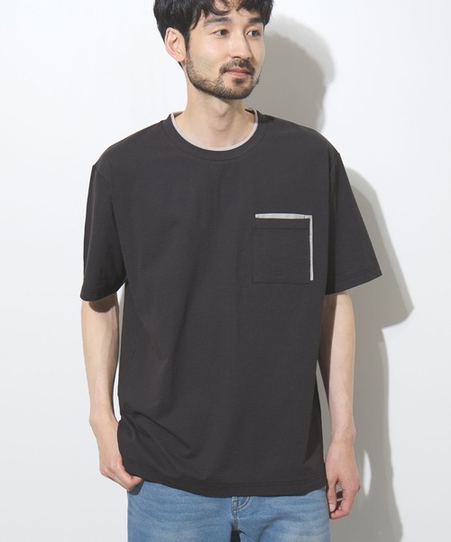 NAVY(ネイビー)の「【SARARI /サラリ】冷感 速乾 フェイクレイヤード ポケット 半袖Tシャツ(Tシャツ/カットソー・メンズ・オフホワイト/ネイビー/ライトグレー/ブラック・S/M/L/XL)」の9枚目の写真