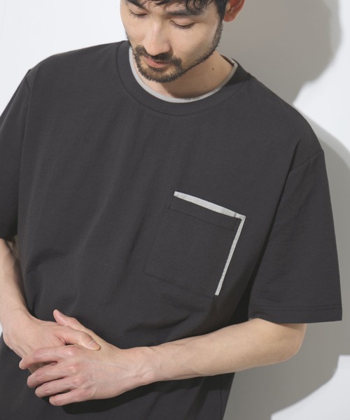 NAVY(ネイビー)の「【SARARI /サラリ】冷感 速乾 フェイクレイヤード ポケット 半袖Tシャツ(Tシャツ/カットソー・メンズ・オフホワイト/ネイビー/ライトグレー/ブラック・S/M/L/XL)」の12枚目の写真