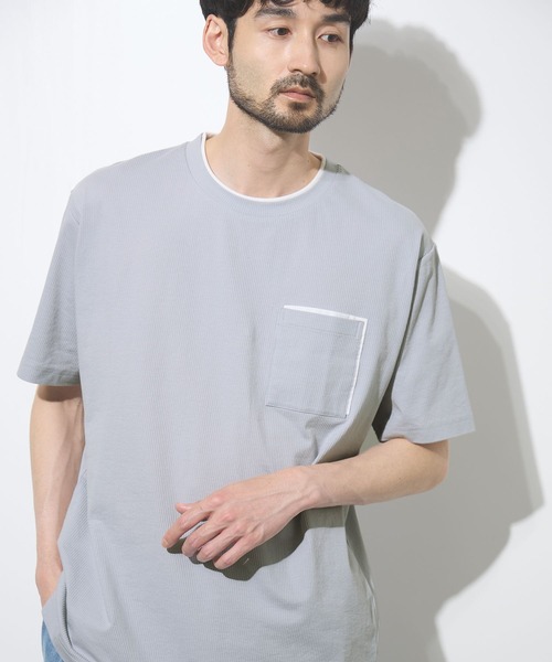 NAVY(ネイビー)の「【SARARI /サラリ】冷感 速乾 フェイクレイヤード ポケット 半袖Tシャツ(Tシャツ/カットソー・メンズ・オフホワイト/ネイビー/ライトグレー/ブラック・S/M/L/XL)」の15枚目の写真