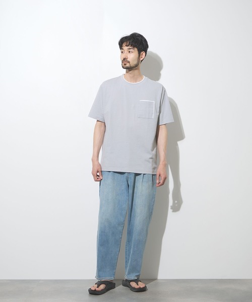 NAVY(ネイビー)の「【SARARI /サラリ】冷感 速乾 フェイクレイヤード ポケット 半袖Tシャツ(Tシャツ/カットソー・メンズ・オフホワイト/ネイビー/ライトグレー/ブラック・S/M/L/XL)」の16枚目の写真