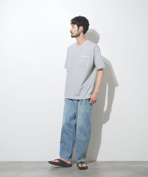 NAVY(ネイビー)の「【SARARI /サラリ】冷感 速乾 フェイクレイヤード ポケット 半袖Tシャツ(Tシャツ/カットソー・メンズ・オフホワイト/ネイビー/ライトグレー/ブラック・S/M/L/XL)」の17枚目の写真