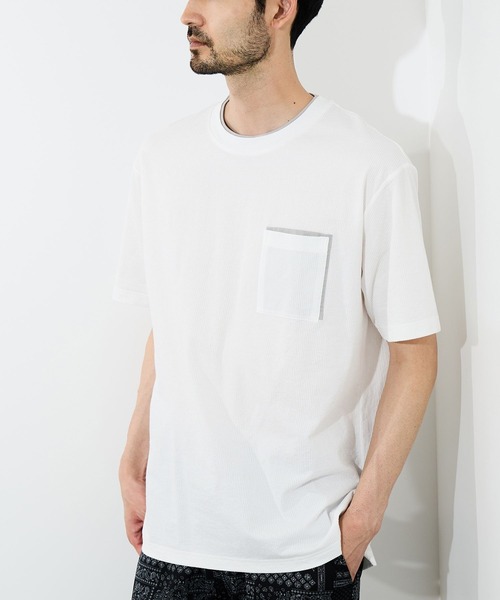 NAVY(ネイビー)の「【SARARI /サラリ】冷感 速乾 フェイクレイヤード ポケット 半袖Tシャツ(Tシャツ/カットソー・メンズ・オフホワイト/ネイビー/ライトグレー/ブラック・S/M/L/XL)」の22枚目の写真