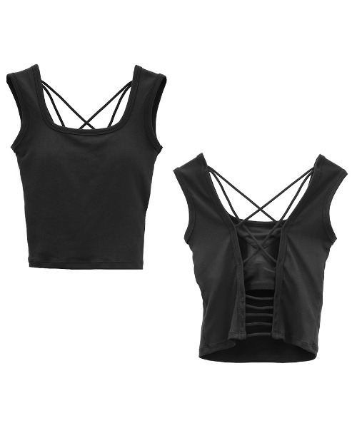 LVEU.(ラブユ.)の「【LVEU.】バッククロスデザインタンクトップ / トップス タンクトップ インナー カップ付き ブラトップ バックオープン(タンクトップ・レディース・ネイビー/ブラック/ホワイト・FREE)」の11枚目の写真
