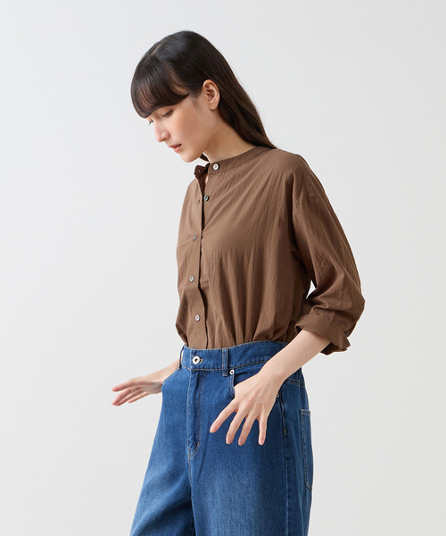 LOGEMENT DE CLAIRE（ロジュモンドクレール）の「7分袖バンドカラーシャツ（シャツ/ブラウス・レディース・オフホワイト/グレー/イエロー/ミント/ブラウン/ライトベージュ/ブルー・FREE）」の3枚目の写真