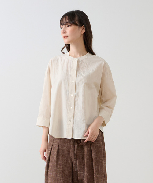 LOGEMENT DE CLAIRE（ロジュモンドクレール）の「7分袖バンドカラーシャツ（シャツ/ブラウス・レディース・オフホワイト/グレー/イエロー/ミント/ブラウン/ライトベージュ/ブルー・FREE）」の4枚目の写真