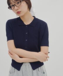 【umm.】衿付きアイレットポロカーディガン