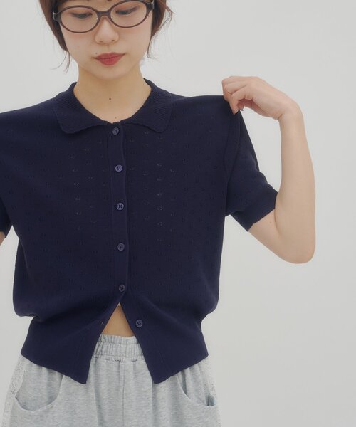 DISCOAT(ディスコート)の「【umm.】衿付きアイレットポロカーディガン(カーディガン/ボレロ・レディース・ネイビー/アイボリー/ベビーピンク・FREE)」の15枚目の写真