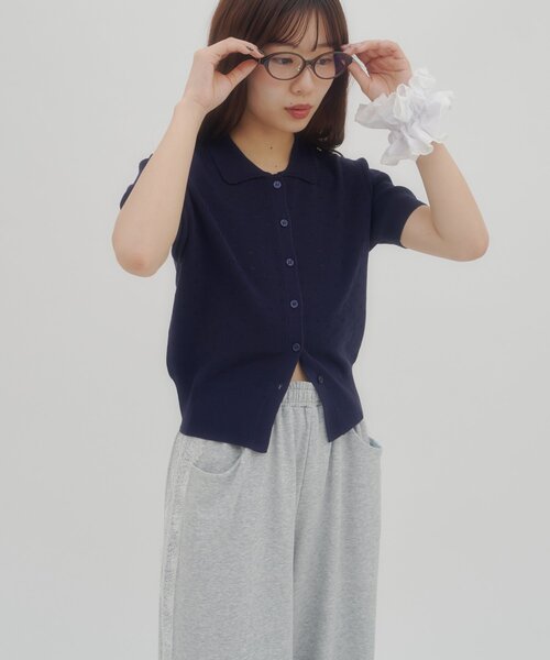 DISCOAT(ディスコート)の「【umm.】衿付きアイレットポロカーディガン(カーディガン/ボレロ・レディース・ネイビー/アイボリー/ベビーピンク・FREE)」の21枚目の写真