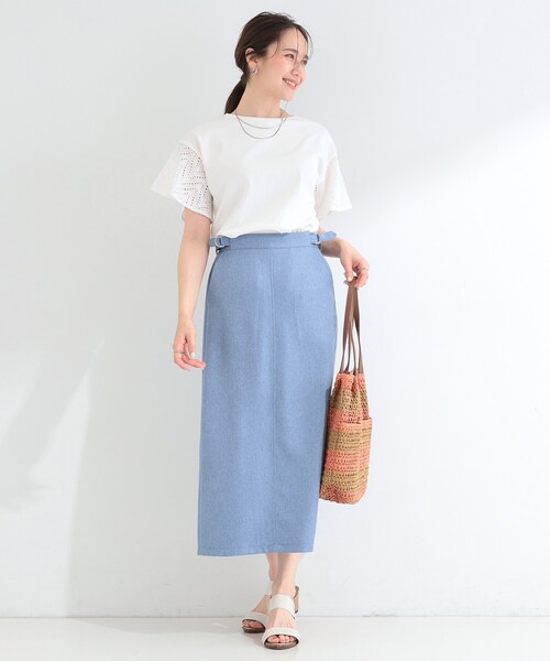 SHOO・LA・RUE（シューラルー）の「【汗じみ防止/ひんやり/S-LL】レースが華やか お袖フレアTシャツ（Tシャツ/カットソー・レディース・ネイビー/イエロー/ホワイト/ダークグレー/ピンク系その他・01/03/02/04）」の10枚目の写真