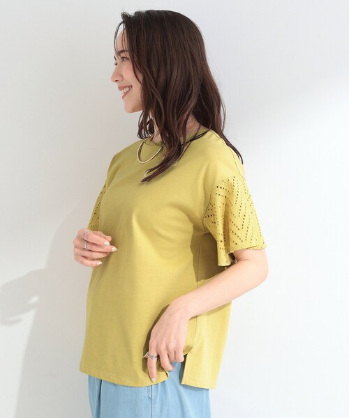 SHOO・LA・RUE（シューラルー）の「【汗じみ防止/ひんやり/S-LL】レースが華やか お袖フレアTシャツ（Tシャツ/カットソー・レディース・ネイビー/イエロー/ホワイト/ダークグレー/ピンク系その他・01/03/02/04）」の17枚目の写真