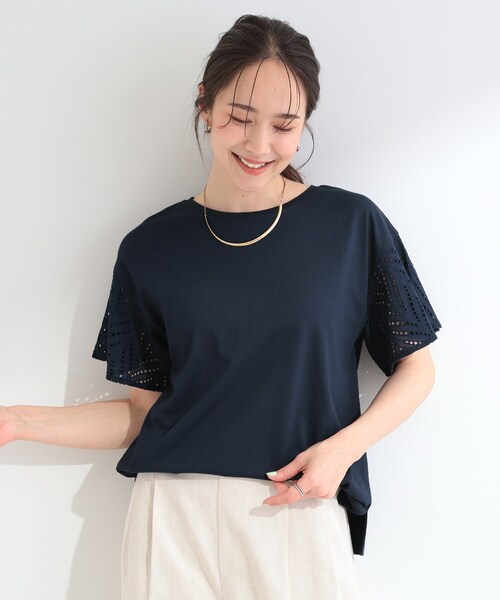 SHOO・LA・RUE（シューラルー）の「【汗じみ防止/ひんやり/体型カバー】真夏の味方。 汗じみが気になりにくい お袖レースフレアTシャツ（Tシャツ/カットソー・レディース・ネイビー/イエロー/ホワイト/ダークグレー/ピンク系その他・01/03/02/04）」の22枚目の写真