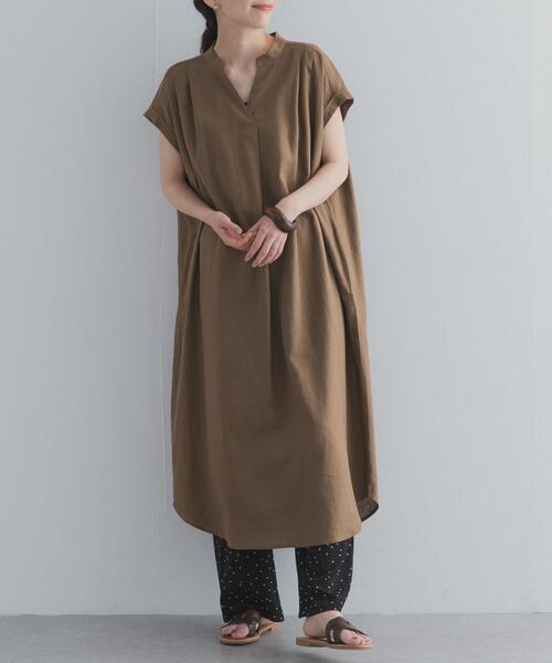 URBAN RESEARCH DOORS(アーバンリサーチドアーズ)の「リネンレーヨンスキッパーフレンチワンピース(ワンピース・レディース・ベージュ/ブラック/ロイヤルブルー・FREE)」の3枚目の写真