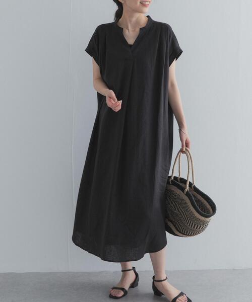 URBAN RESEARCH DOORS(アーバンリサーチドアーズ)の「リネンレーヨンスキッパーフレンチワンピース(ワンピース・レディース・ベージュ/ブラック/ロイヤルブルー・FREE)」の2枚目の写真