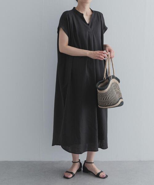 URBAN RESEARCH DOORS(アーバンリサーチドアーズ)の「リネンレーヨンスキッパーフレンチワンピース(ワンピース・レディース・ベージュ/ブラック/ロイヤルブルー・FREE)」の4枚目の写真