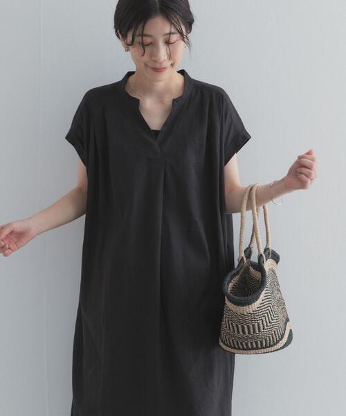 URBAN RESEARCH DOORS(アーバンリサーチドアーズ)の「リネンレーヨンスキッパーフレンチワンピース(ワンピース・レディース・ベージュ/ブラック/ロイヤルブルー・FREE)」の8枚目の写真