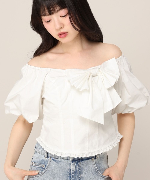 Heather(ヘザー)の「リボンモチーフブラウス(半袖) 1051935(シャツ/ブラウス・レディース・ブルー/オフホワイト/ドット・FREE)」の4枚目の写真