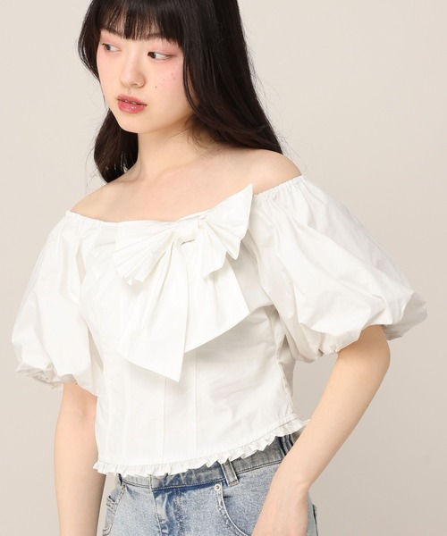 Heather(ヘザー)の「リボンモチーフブラウス(半袖) 1051935(シャツ/ブラウス・レディース・ブルー/オフホワイト/ドット・FREE)」の5枚目の写真