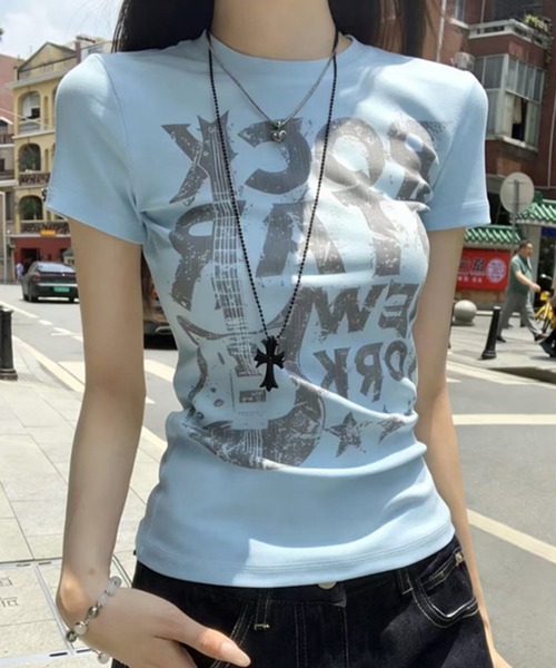 gossip!ロサンゼルス(ゴシップロサンゼルス)の「【Y2Kガーリー】 グラフィックロゴプリントピチT(Tシャツ/カットソー・レディース・ネイビー/ブラック/ホワイト・M)」の13枚目の写真