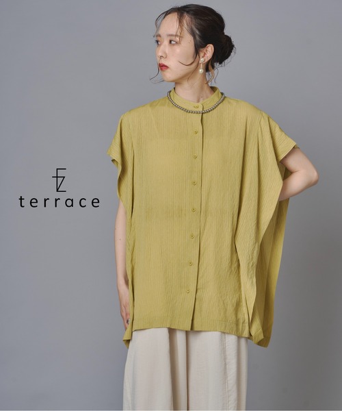 terrace(テラス)の「スクエアバンドカラーシャツ(シャツ/ブラウス・レディース・ライトグリーン/ブラウン/オフホワイト/ブラック・FREE)」の4枚目の写真