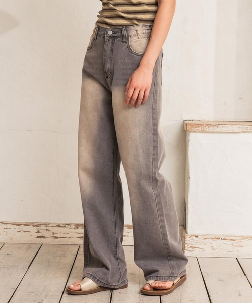 anap mimpi（アナップミンピ）の「ウエスト サイド ゴム ストレート デニム パンツ（デニムパンツ・レディース・ブルー/グレー・M/S）」の4枚目の写真
