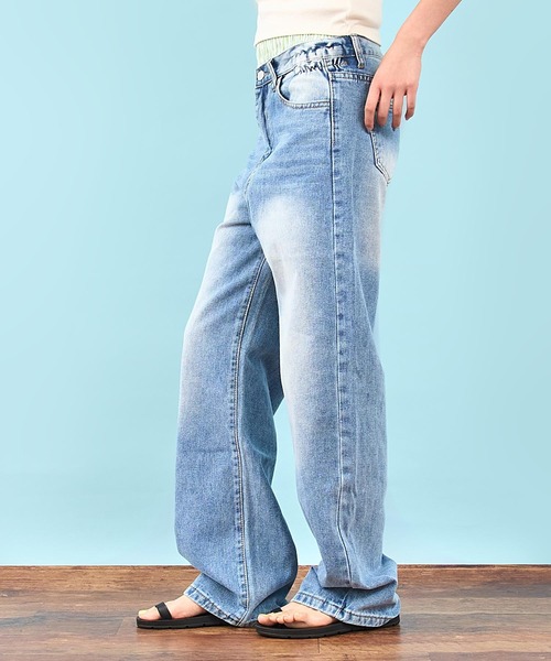 anap mimpi（アナップミンピ）の「ウエスト サイド ゴム ストレート デニム パンツ（デニムパンツ・レディース・ブルー/グレー・M/S）」の17枚目の写真