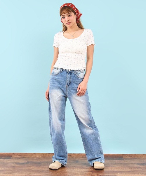 anap mimpi（アナップミンピ）の「ウエスト サイド ゴム ストレート デニム パンツ（デニムパンツ・レディース・ブルー/グレー・M/S）」の19枚目の写真