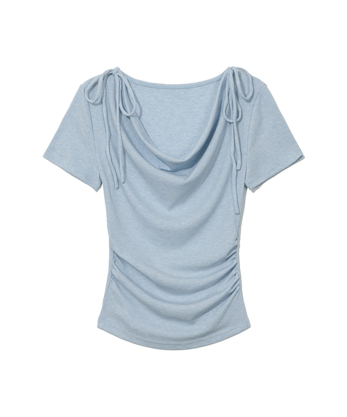 MOAA(モア)の「ショルダーリボンドレープシャーリングTシャツ(Tシャツ/カットソー・レディース・スカイブルー/ホワイト/ブラック・MEDIUM/SMALL)」の3枚目の写真