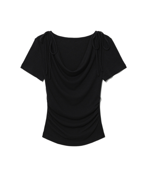 MOAA(モア)の「ショルダーリボンドレープシャーリングTシャツ(Tシャツ/カットソー・レディース・スカイブルー/ホワイト/ブラック・MEDIUM/SMALL)」の8枚目の写真