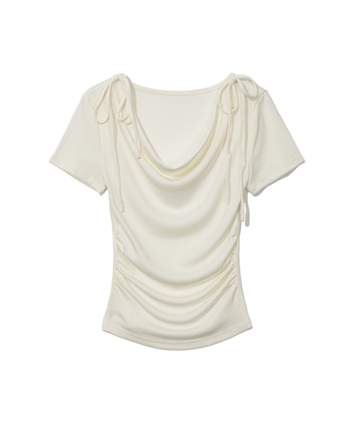 MOAA(モア)の「ショルダーリボンドレープシャーリングTシャツ(Tシャツ/カットソー・レディース・スカイブルー/ホワイト/ブラック・MEDIUM/SMALL)」の6枚目の写真