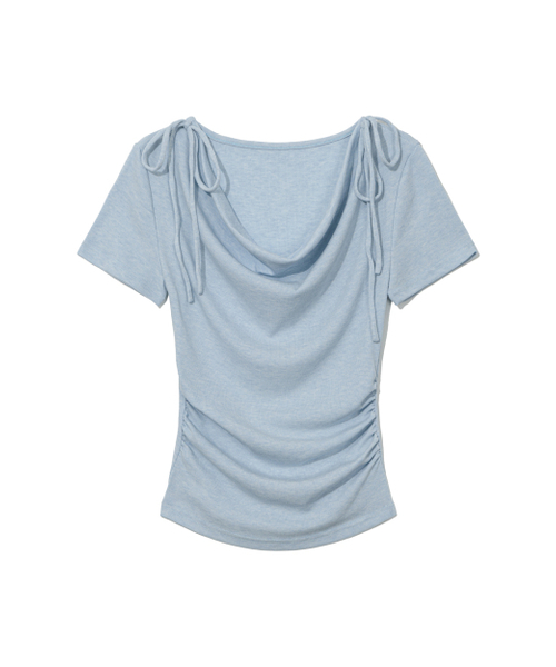 MOAA(モア)の「ショルダーリボンドレープシャーリングTシャツ(Tシャツ/カットソー・レディース・スカイブルー/ホワイト/ブラック・MEDIUM/SMALL)」の16枚目の写真