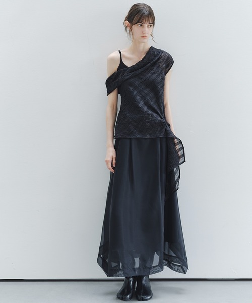 tageechita(タジチタ)の「【tageechita】シアーチェックワンショルダートップス(シャツ/ブラウス・レディース・ブラック/ブラウン・M/S/L)」の11枚目の写真