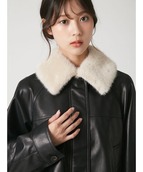 FRAY I.D(フレイアイディー)の「2wayファーカラーレザーライクブルゾン(ブルゾン・レディース・ベージュ/ブラック・0/1)」の7枚目の写真