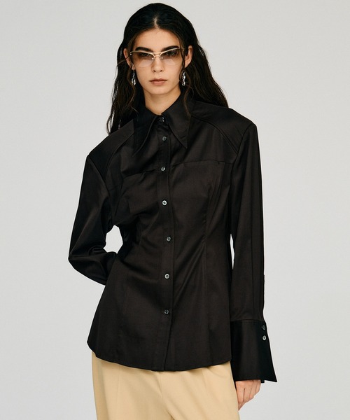 PRANK PROJECT(プランクプロジェクト)の「【2026Autumn Pre-Order】ロングポイントカラーシャツ / Long Point Collar Shirt(シャツ/ブラウス・レディース・ブラウン/ホワイト・FREE)」の1枚目の写真