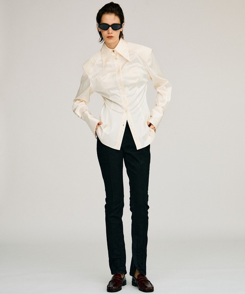 PRANK PROJECT(プランクプロジェクト)の「【2026Autumn Pre-Order】ロングポイントカラーシャツ / Long Point Collar Shirt(シャツ/ブラウス・レディース・ブラウン/ホワイト・FREE)」の5枚目の写真