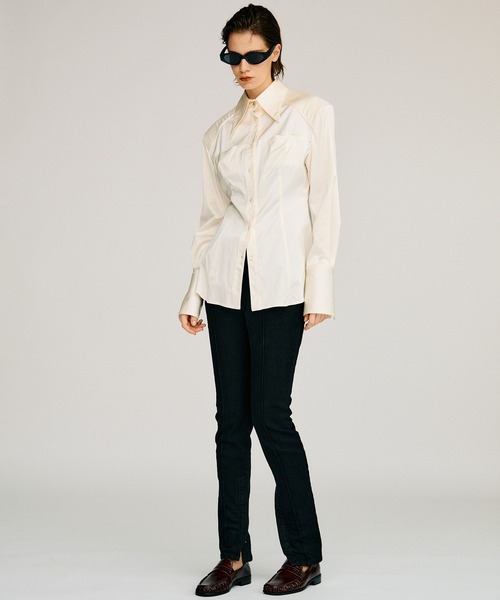 PRANK PROJECT(プランクプロジェクト)の「【2026Autumn Pre-Order】ロングポイントカラーシャツ / Long Point Collar Shirt(シャツ/ブラウス・レディース・ブラウン/ホワイト・FREE)」の6枚目の写真