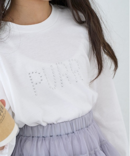 CIAOPANIC TYPY(チャオパニックティピー)の「【KIDS】ZO限星スタッズロゴサイドギャザーロンTEE(Tシャツ/カットソー・キッズ・ブラック/ピンク/ホワイト・150/130/110)」の2枚目の写真