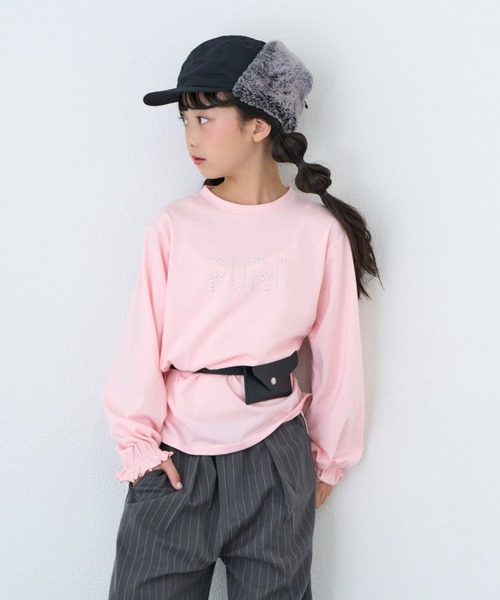 CIAOPANIC TYPY(チャオパニックティピー)の「【KIDS】ZO限星スタッズロゴサイドギャザーロンTEE(Tシャツ/カットソー・キッズ・ブラック/ピンク/ホワイト・150/130/110)」の19枚目の写真