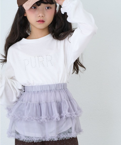 CIAOPANIC TYPY(チャオパニックティピー)の「【KIDS】ZO限星スタッズロゴサイドギャザーロンTEE(Tシャツ/カットソー・キッズ・ブラック/ピンク/ホワイト・150/130/110)」の4枚目の写真