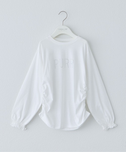 CIAOPANIC TYPY(チャオパニックティピー)の「【KIDS】ZO限星スタッズロゴサイドギャザーロンTEE(Tシャツ/カットソー・キッズ・ブラック/ピンク/ホワイト・150/130/110)」の8枚目の写真
