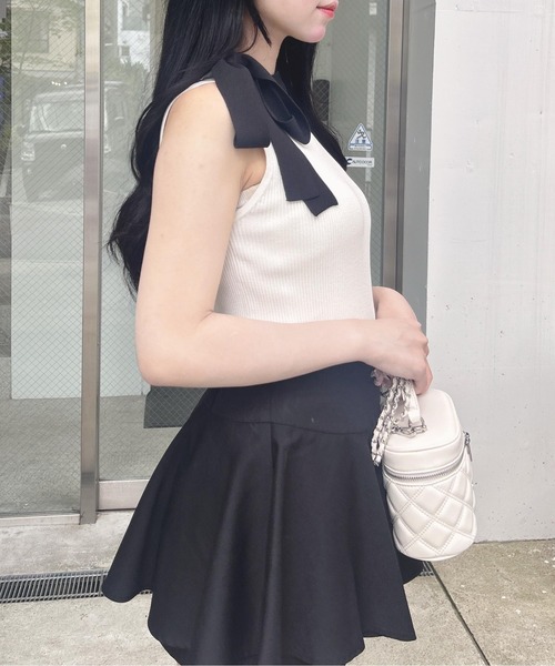 INGNI（イング）の「配色リボンノースリニット（ニット/セーター・レディース・ブラック×ホワイト/ホワイト×ブラック/ピンク系9/サックスブルー系・M）」の5枚目の写真