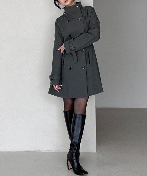 Louere（ルエレ）の「2wayカラーダブルボタンウエストシェイプトレンチコート[高身長サイズMT有り]（トレンチコート・レディース・チャコール/ブラック/ベージュ・MEDIUM/SMALL/LARGE/MT/X-LARGE）」の7枚目の写真