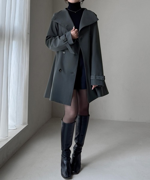 Louere（ルエレ）の「2wayカラーダブルボタンウエストシェイプトレンチコート[高身長サイズMT有り]（トレンチコート・レディース・チャコール/ブラック/ベージュ・MEDIUM/SMALL/LARGE/MT/X-LARGE）」の8枚目の写真