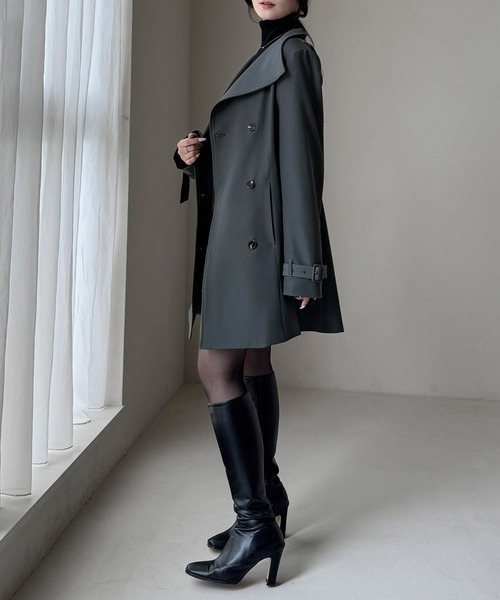 Louere（ルエレ）の「2wayカラーダブルボタンウエストシェイプトレンチコート[高身長サイズMT有り]（トレンチコート・レディース・チャコール/ブラック/ベージュ・MEDIUM/SMALL/LARGE/MT/X-LARGE）」の9枚目の写真